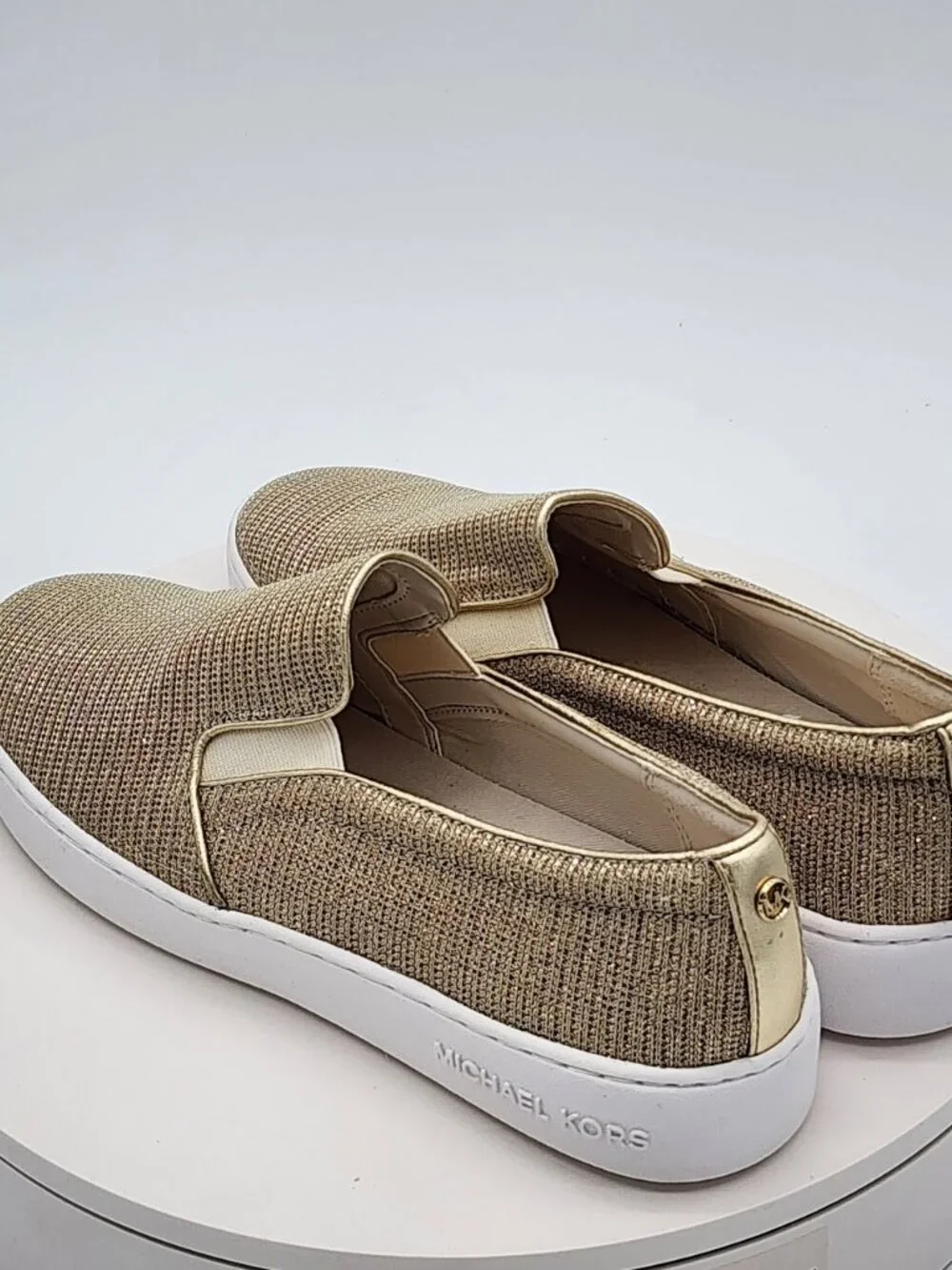 Michael Kors Keaton Pale Gold Glitter Slip-On Sneakers Women’s Size 8.5